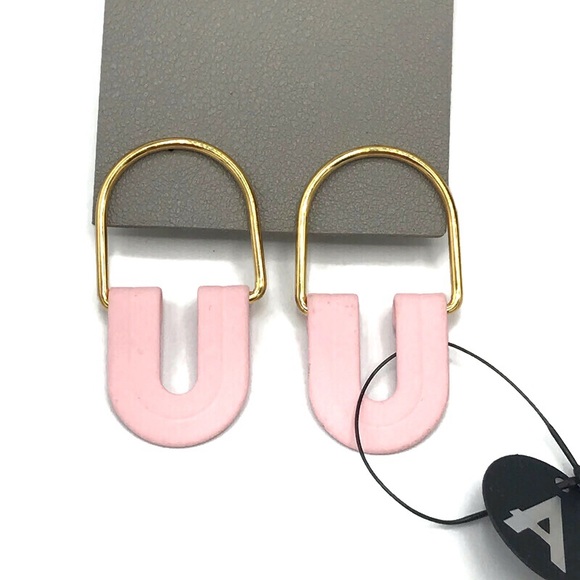 Alaya Basel U-Shape Drop Earrings Pink & Gold NWT - Picture 2 of 6